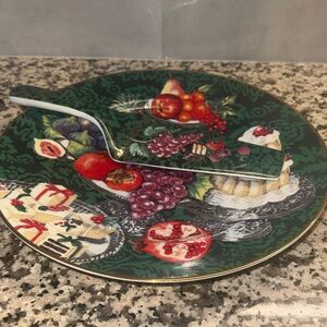 Andrea by Sadek Elegant Green Fruit Design Cake Plate and Server Set